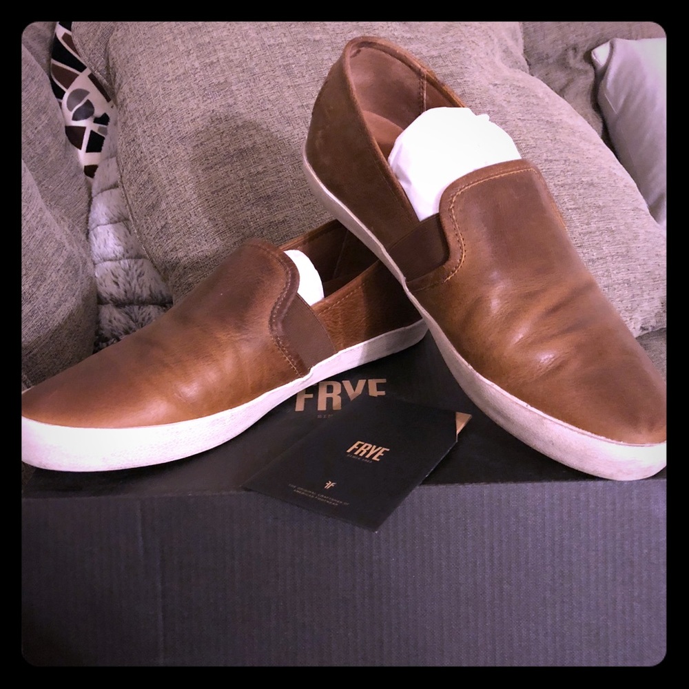 Frye leather slip on shoes. Only worn twice